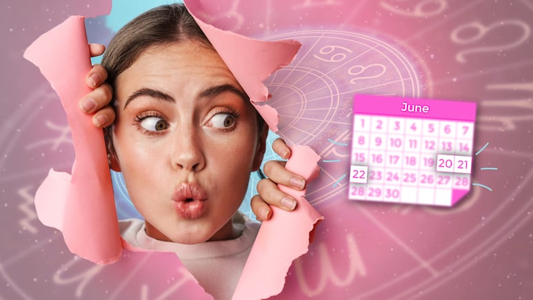 Ilustración femenina con los doce signos del zodiaco simbolizando el horóscopo del fin de semana del 20 al 22 de junio de 2025.