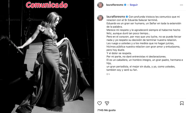Comunicado oficial de Laura Flores sobre su ruptura