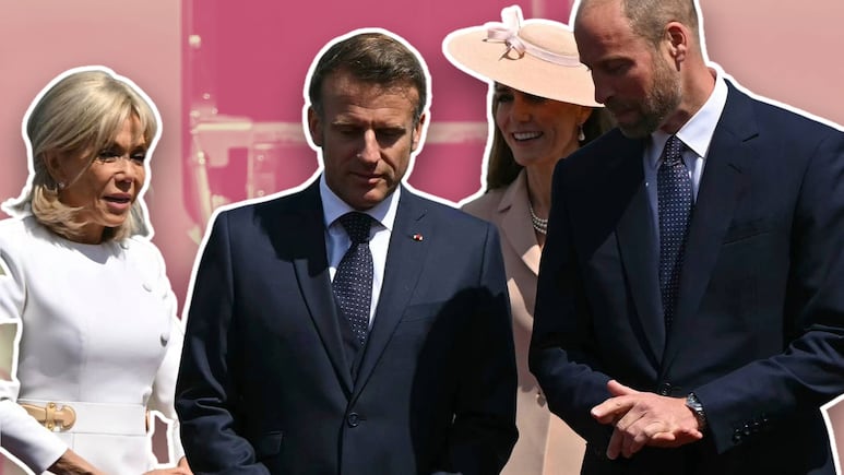 Brigitte Macron baja del avión sin tomar la mano de Emmanuel Macron durante visita con Kate y William