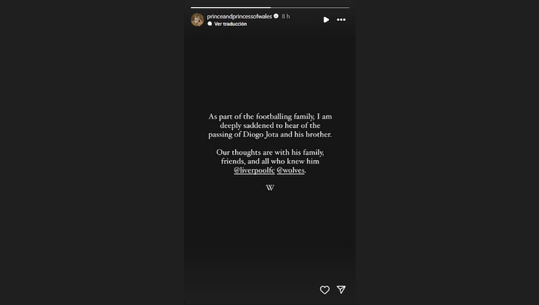 El gesto del príncipe William tras la muerte de Diogo Jota conmueve a los fans