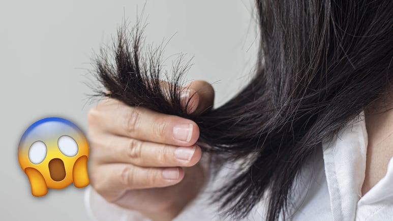 mujer con puntas abiertas y cabello maltratado