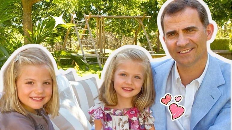 infanta sofía y la princesa leonor y su padre Felipe VI