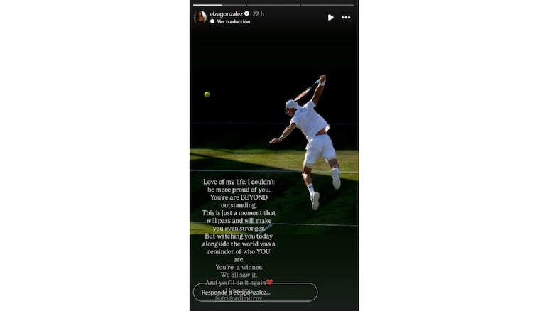Eiza González envía emotivo mensaje a su novio Grigor Dimitrov tras abandonar Wimbledon por lesión